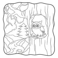 cartoon illustration owl is in front of his house book or page for kids black and white vector