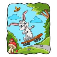 cartoon illustration rabbit skateboarding vector