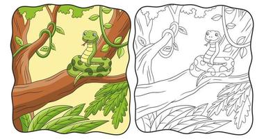 ilustración de dibujos animados la serpiente está en el libro o página del árbol para niños vector