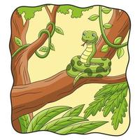 cartoon illustration the snake is on the tree vector