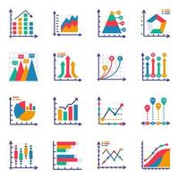 Pack of Graphs and Charts Flat Icons vector