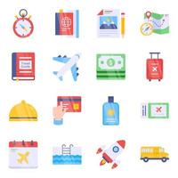 paquete de iconos planos de viaje vector