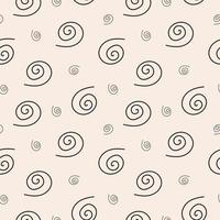 Stylish abstract seamless pattern with black geometric linear spirals or curles on pastel background. Modern vector doodle design