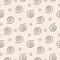 Stylish abstract seamless pattern with black geometric linear spirals or curles on pastel background. Modern vector doodle design