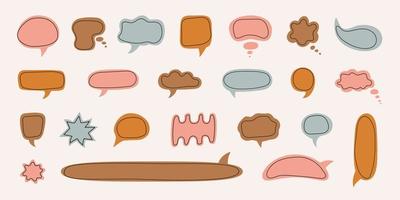 Hand drawn set of colorful empty speech bubbles isolated on pastel background. Modern flat design. Vector illustration