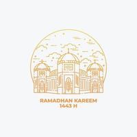 mezquita en estilo de arte en línea para la celebración de ramadhan kareem. ilustración del estilo de línea de mezquita. ramadhan kareem fondo, gretting, tarjeta vector