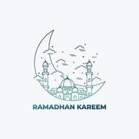 Creative Illustration of a Mosque and moon in line art style. Ramadhan Kareem design. Ramadhan Kareem background, celebration vector