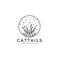 line art of cattail grass badge logo vector illustration design, cattail, grass, reed logo design inspiration