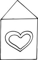 icono de decoración estilo doodle de la casa. dibujado a mano, nórdico, escandinavo. , minimalismo, monocromo. pegatina cartel tarjeta edificio corazón amor vector