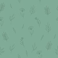 flowers seamless pattern hand drawn doodle. vector, minimalism, scandinavian, monochrome, trendy colors 2022. simple abstract plants. wallpaper, wrapping paper, textiles, background. vector