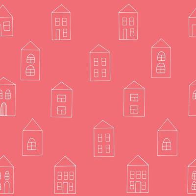 houses seamless pattern. hand drawn in doodle style. vector, scandinavian, nordic, minimalism, monochrome. building, street textiles wrapping paper wallpaper background