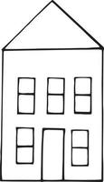 icono de decoración estilo doodle de la casa. dibujado a mano, nórdico, escandinavo. , minimalismo, edificio de tarjeta de cartel de etiqueta monocromática vector