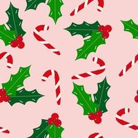 candy cane holly christmas seamless pattern hand drawn doodle. , winter vector