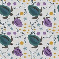 Seamless vector pattern with turtles and fish