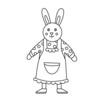 Easter funny bunny or rabbit girl. Doodle hand drawn vector illustration black outline. Great for greeting cards, coloring books.