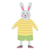 Funny bunny or rabbit boy. Hand drawn flat illustration. Great for Easter greeting cards. vector