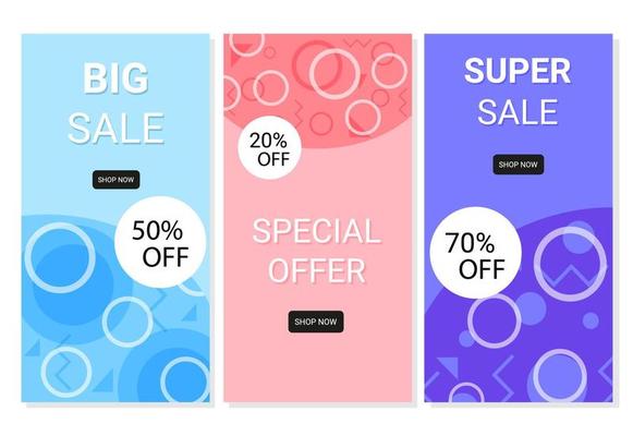 Gift Voucher Set Modern discount coupon, with geometric pattern, Abstract template trendy bright background, editable, vector illustration