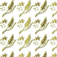 Vector seamless pattern illustration of ears of wheat. Malt beer background. Autumn harvest.