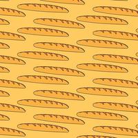 a pattern from a baguette. seamless pattern of a long yellow baguette drawn in doodle style randomly arranged on a beige background for a bakery template vector