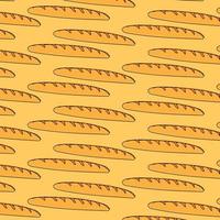 a pattern from a baguette. seamless pattern of a long yellow baguette drawn in doodle style randomly arranged on a beige background for a bakery template vector