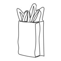 continuous single drawn one line boy bread drawn by hand picture silhouette. Line art. French loaves in the basket vector