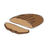 Sliced and bitten loaf of bread. One line drawing. Vector illustration.