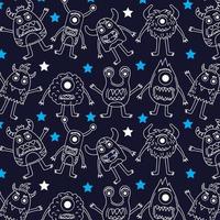 Funny doodle monsters on seamless pattern for prints, cards, designs and coloring books. Vector illustration