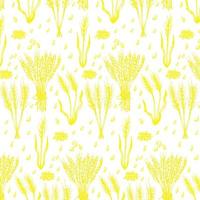Vector seamless pattern illustration of ears of wheat. Malt beer background. Autumn harvest.