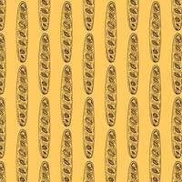 Isolated seamless pattern with orange doodle baguette ornament. White background. Delicious baking food print. Perfect for fabric design, textile print, wrapping, cover. Vector illustration.