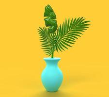 3d vase with tropical leaves photo