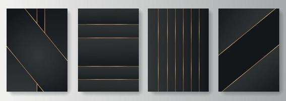 Set Collection of black backgrounds with gold line vector