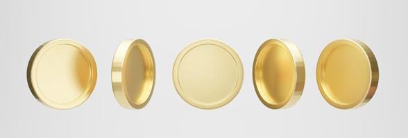 conjunto de monedas de oro en forma diferente sobre fondo blanco. representación 3d foto