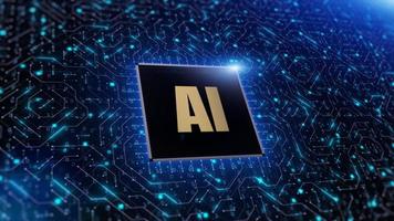 Digital 3d render of computer chip over circuit background with AI sign. AI Artificial Intelligence concept, High-speed connection data analysis, Future Technology digital
