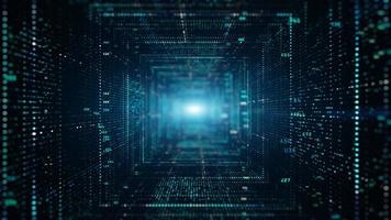 Digital tunnel of cyberspace with particles and Digital data, Technology network connections background concept. photo