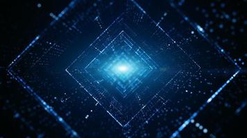 Digital tunnel of cyberspace with particles and lighting, Technology network connections abstract background concept. photo