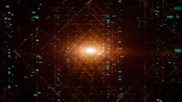 Digital tunnel of cyberspace with particles and Digital data, Technology network connections background concept. photo