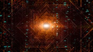 Digital tunnel of cyberspace with particles and Digital data, Technology network connections background concept. photo