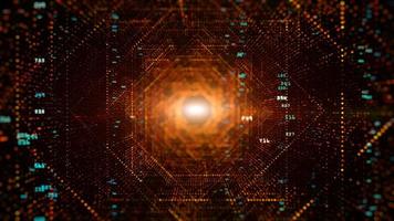Digital tunnel of cyberspace with particles and Digital data, Technology network connections background concept. photo