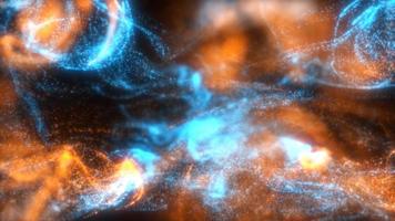 Fluid blue and orange color particles flowing beautiful with depth of field abstract background photo