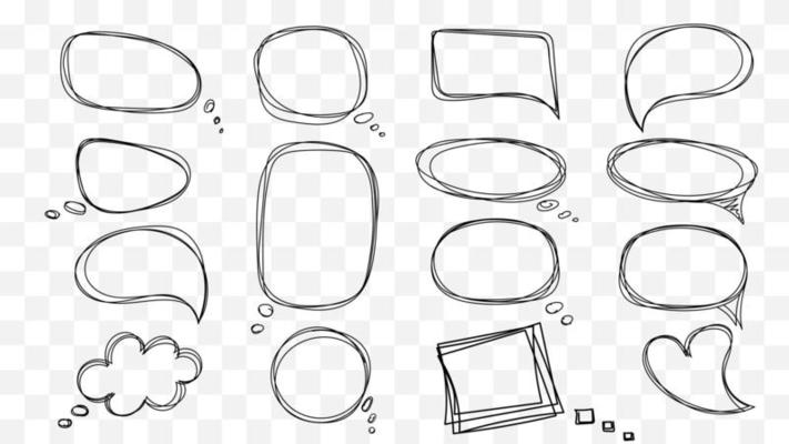 Clouds and speech bubbles conversation hand drawn isolated icons. Empty black sketches with contour lines scribbles in geometric shapes for web social vector communication