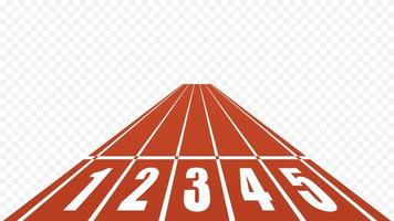 Starting red running track stadium isolated. Straight race track with start white numbers speed and vector endurance competitions