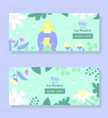 Floral Feliz Dia De La Madre Happy Mothers Day Banner Set Vector Illustration Design