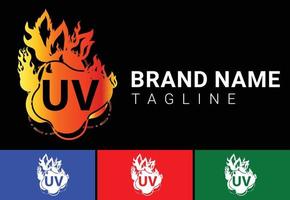 plantilla de diseño de icono y logotipo de letra uv de fuego vector