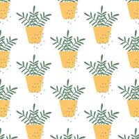 pattern with houseplant. Vector illustration in hand drawn style.