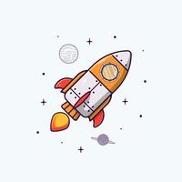 Rocket launch cartoon illustration flat vector isolated object