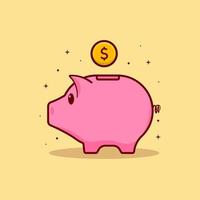 Piggy bank with coin cartoon illustration flat vector isolated object