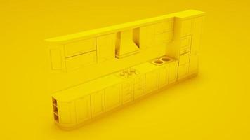 Yellow modern kitchen. 3D illustration photo