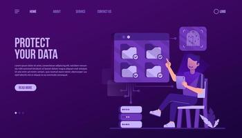 Data Protection Landing Page Template vector