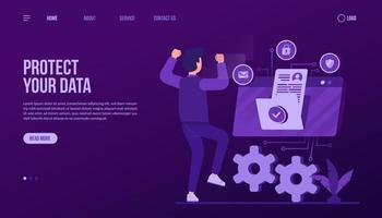 Protect Your Data Landing Page Template vector
