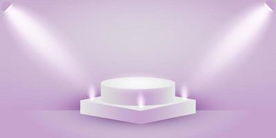 Geometric scene 3d with lilac backlight. Pastel lilac podium with soft light. 3D visualization of the scene for the presentation of products. Purple Vector background.